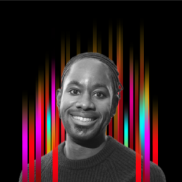 On the middle of a black background is a row of colourful vertical stripes’. In the centre is a black and white profile photo of TEDx speaker Jason Ardey superimposed on top.